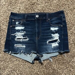 American Eagle Outfitters Ripped Dark Blue Jean Shorts with next level stretch